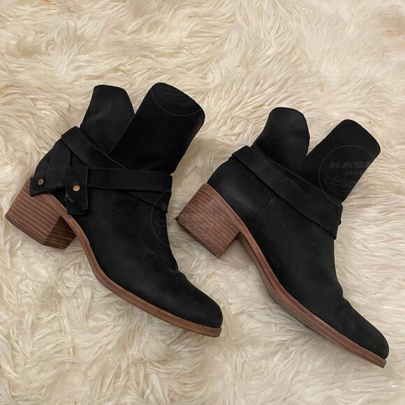 UGG 10 Elora Black Nubuck Leather Boots | Western Revival, Punk Rock, Foldover - Picture 4 of 12